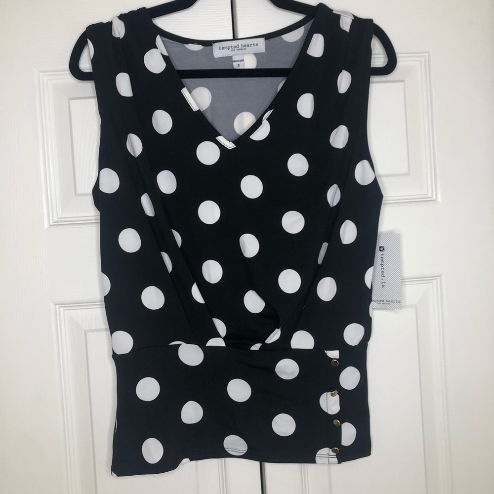 NEW w/ TAG Tempted Hearts B&W polkadot top